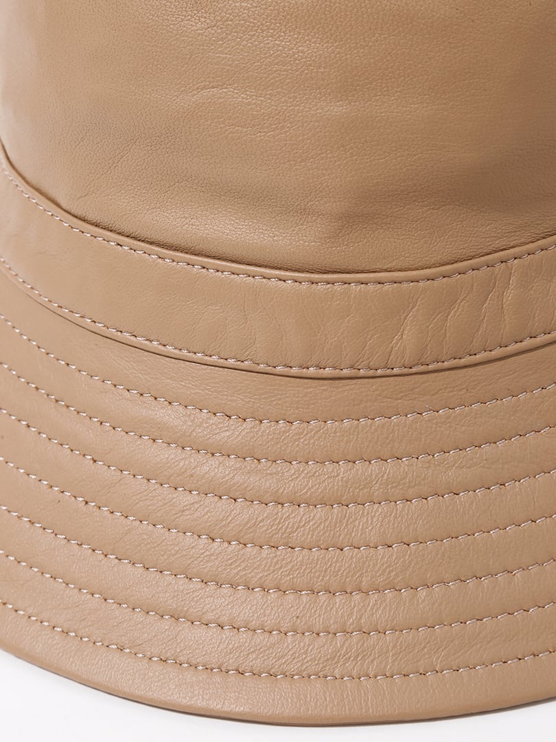 Deri Yuvarlak Şapka - Nude