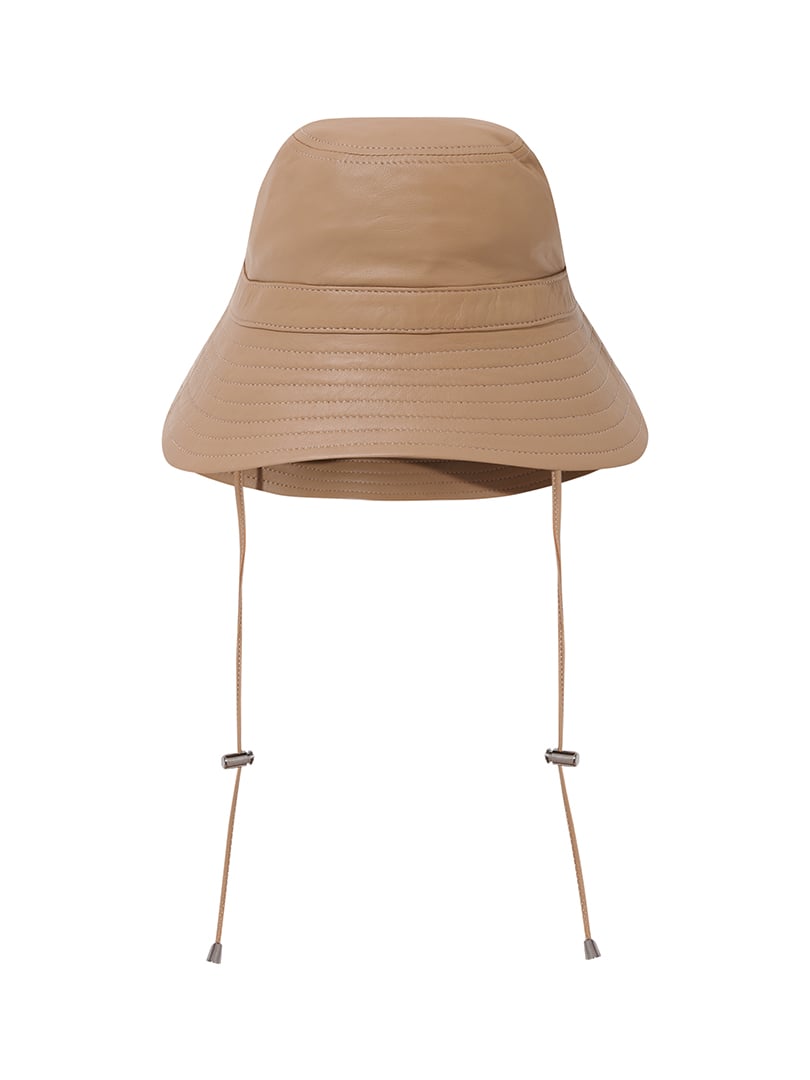 Deri Yuvarlak Şapka - Nude