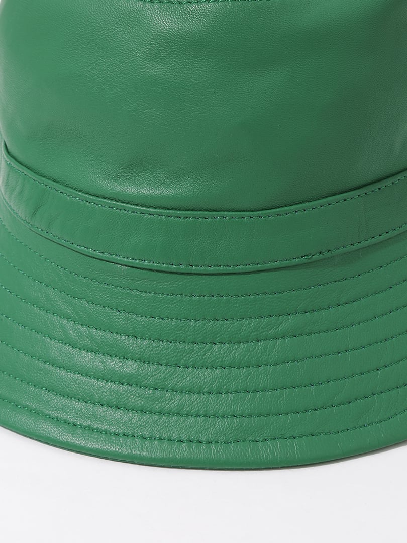 Deri Yuvarlak Şapka - Yeşil