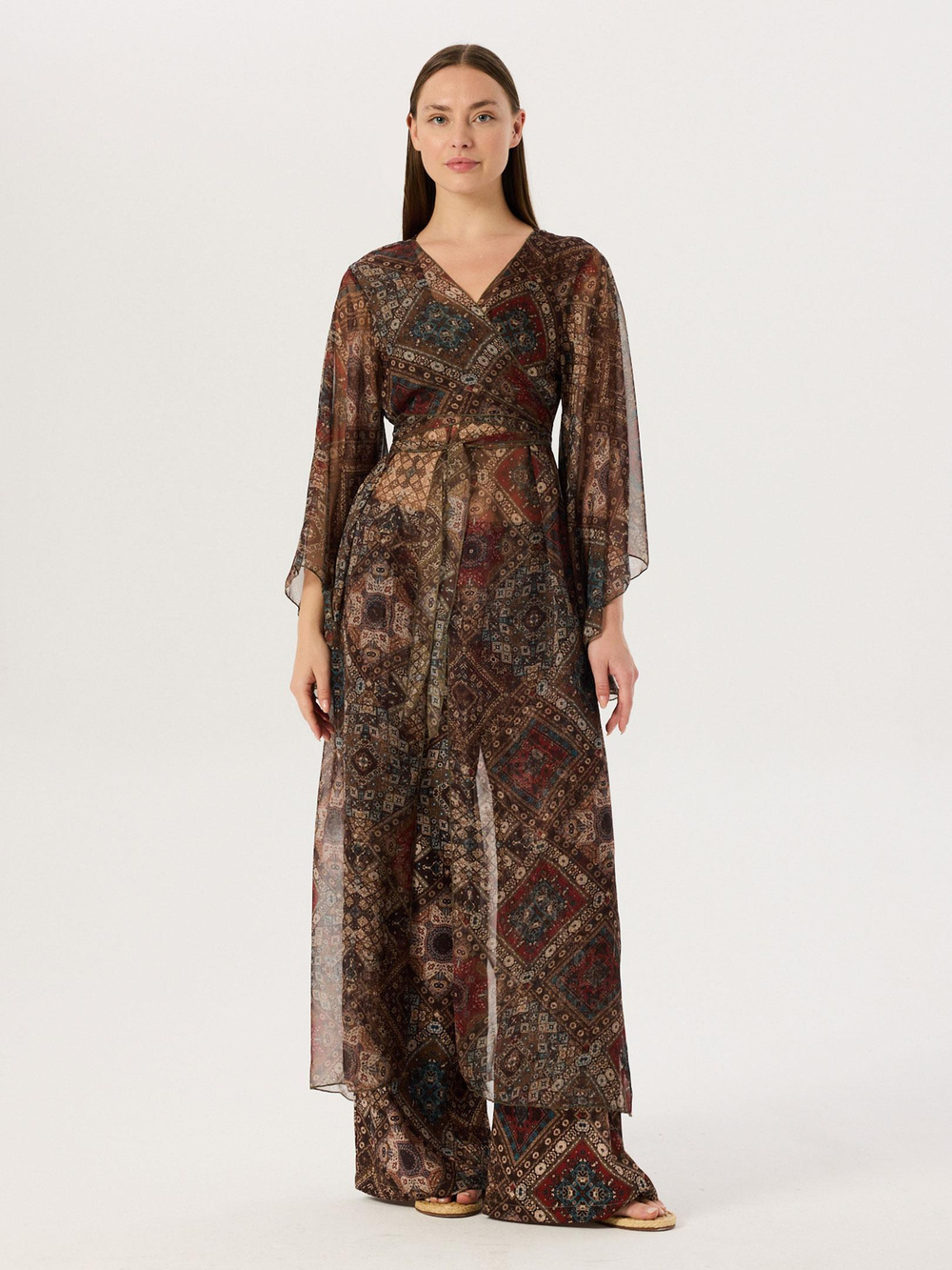 Önden Bağlama Detaylı Kimono - Desenli