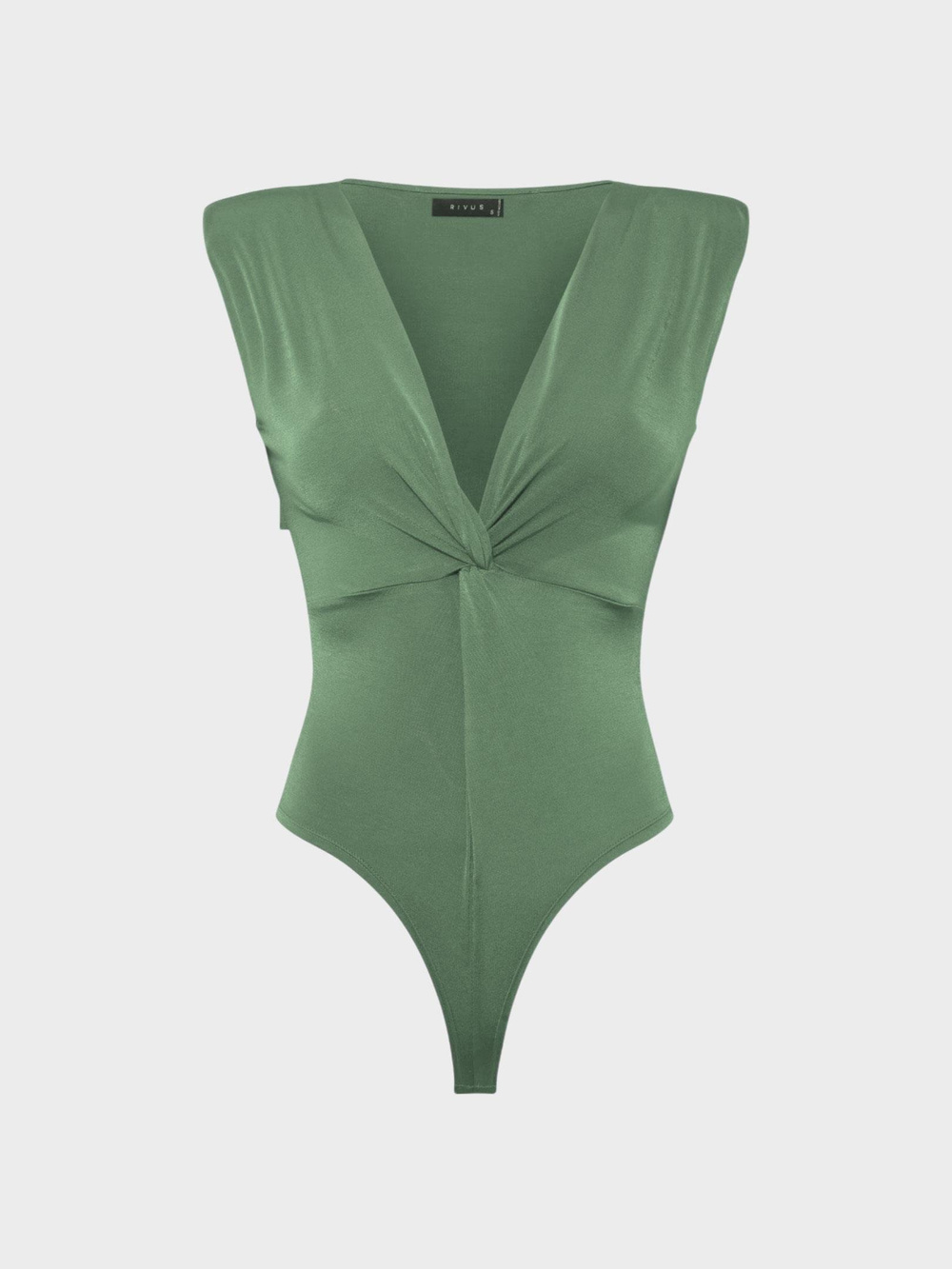 Önü Burgu ve Omuzları Vatka Detaylı Kolsuz İkonik Body - Haki