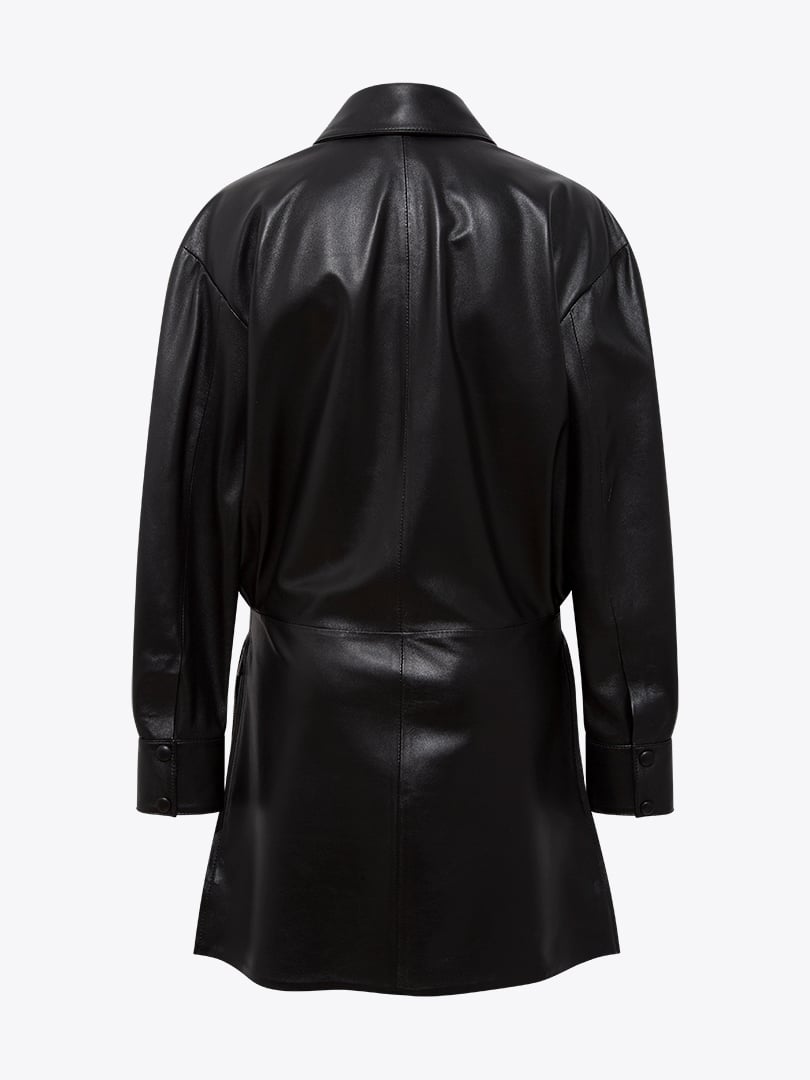 Önü Çıtçıt Patlı Deri Elbise - Siyah