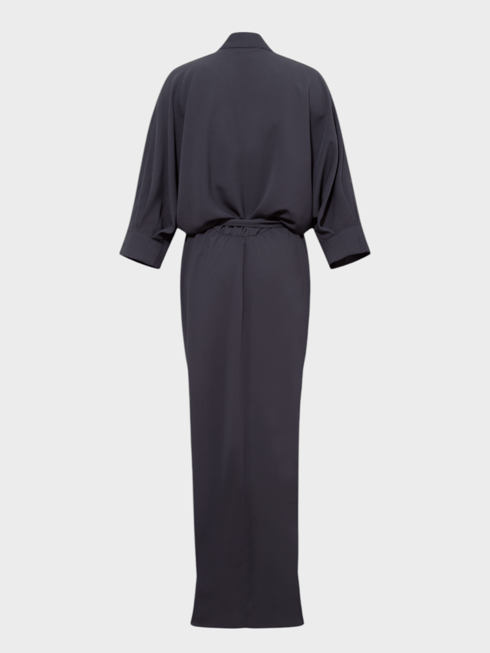 Önü Çıtçıtlı V Yakalı Eteği Büzgülü Elbise - Füme