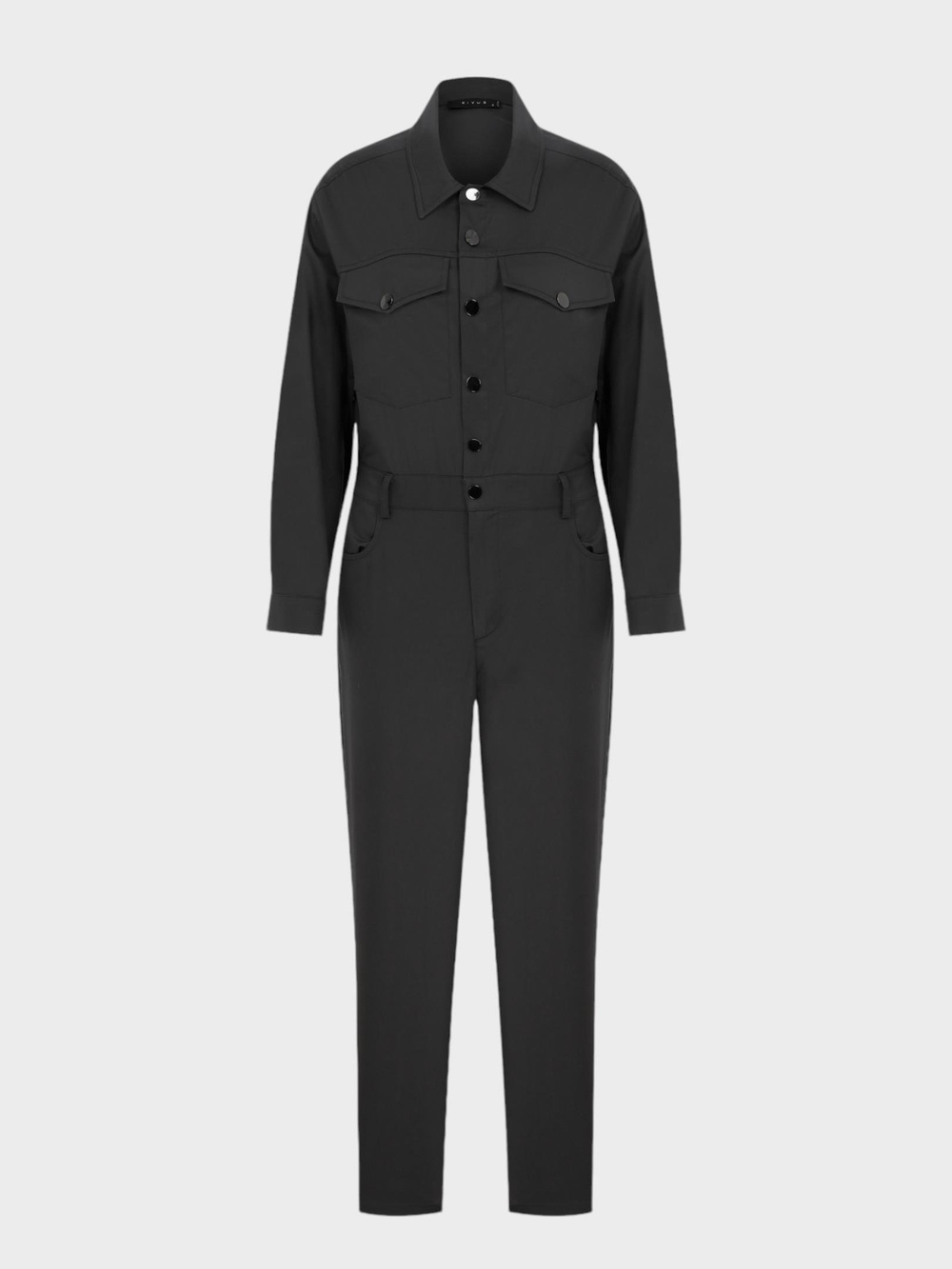 Önü Metal Çıtçıtlı Uzun Kollu Kanvas Tulum - Antrasit