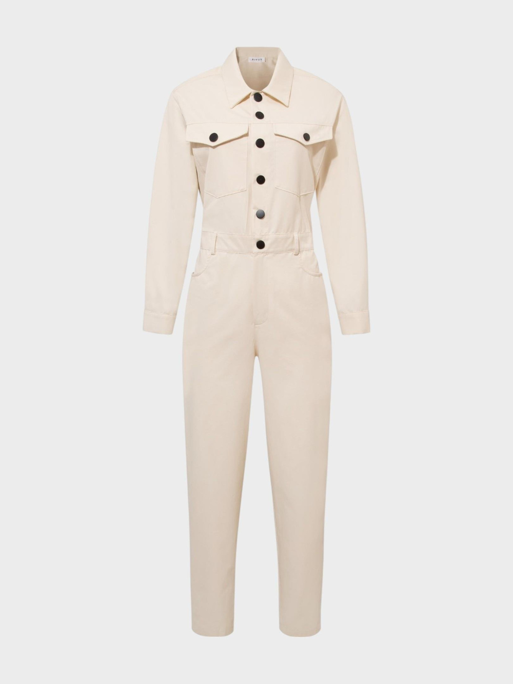 Önü Metal Çıtçıtlı Uzun Kollu Tulum - Ekru