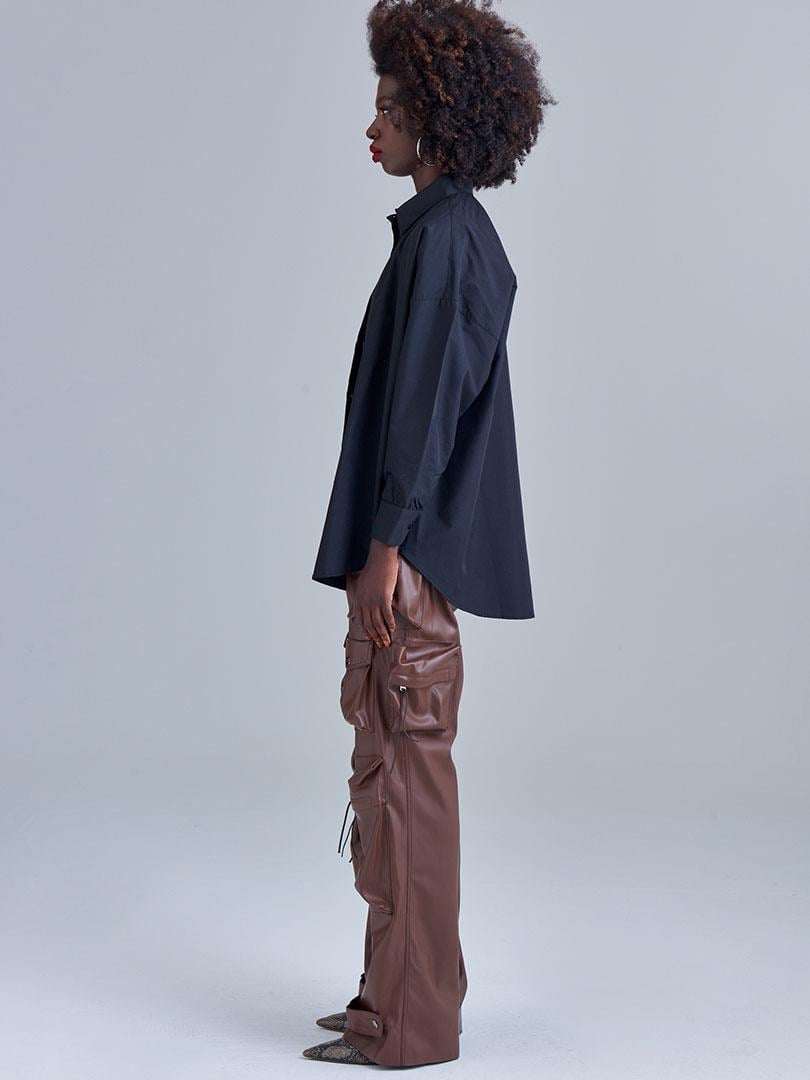 Oversıze Düşük Omuz Gömlek - Siyah