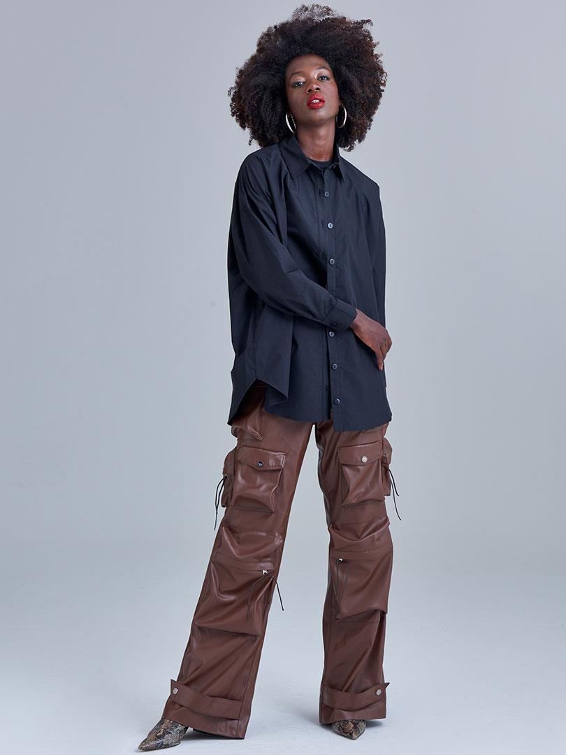 Oversıze Düşük Omuz Gömlek - Siyah