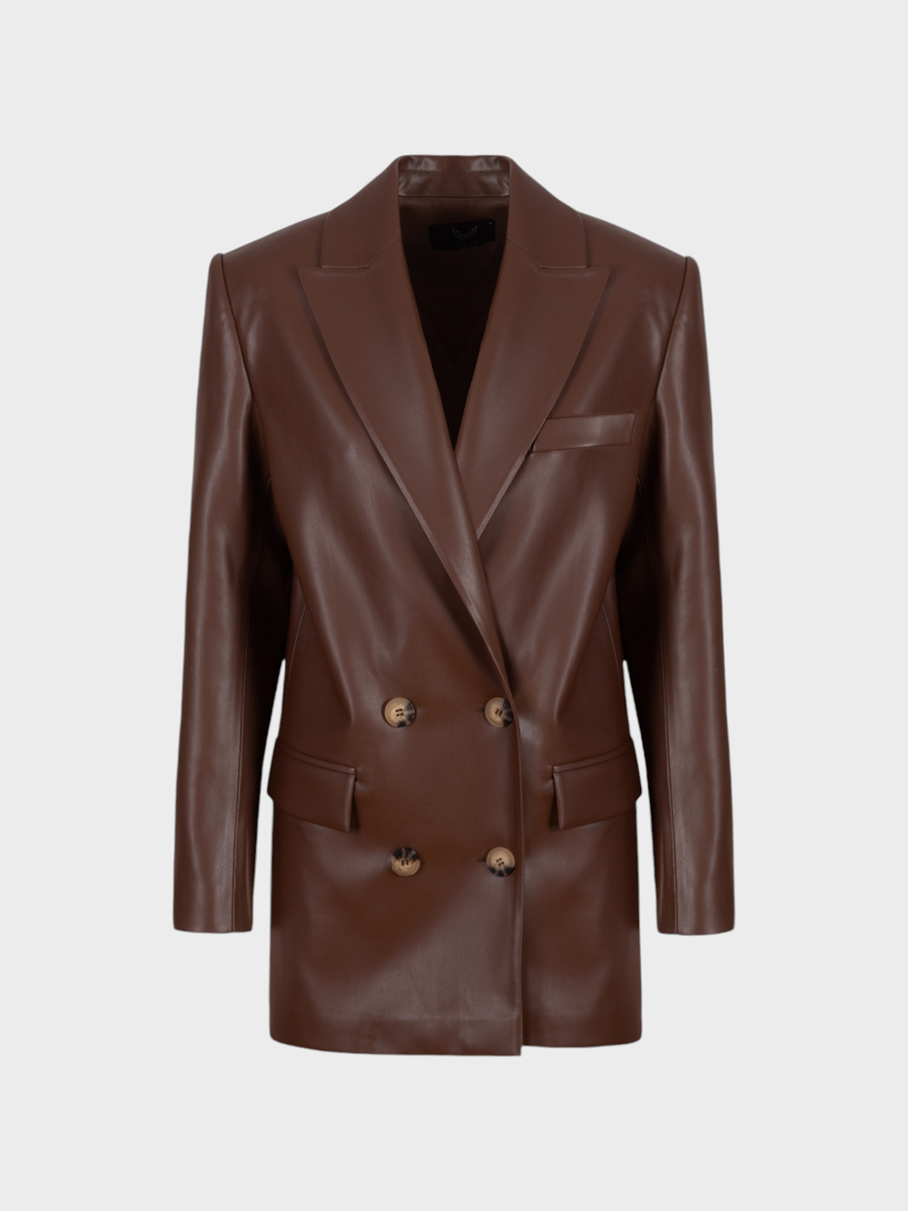 Oversize Kruvaze  Kesim Deri Ceket - Kahve