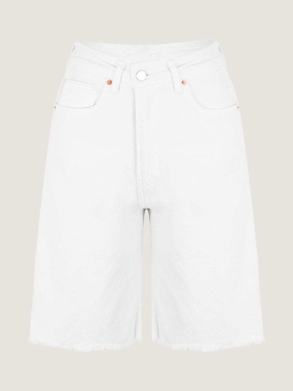 Paçası Dikişsiz Straight Fit Bermuda Şort - Beyaz