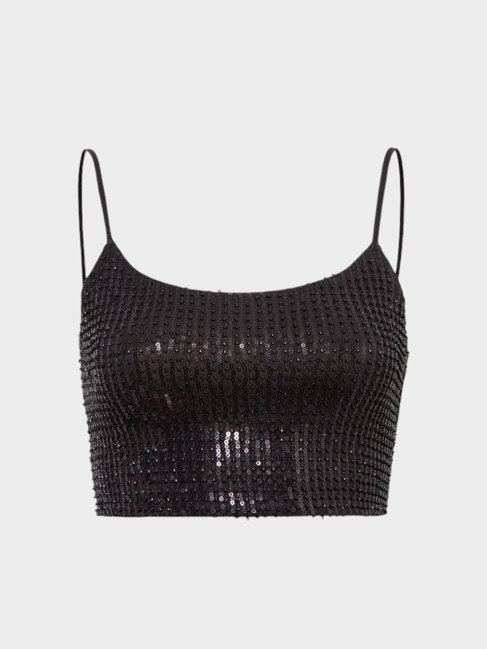 İnce Askılı Payetli Crop Bluz - Siyah
