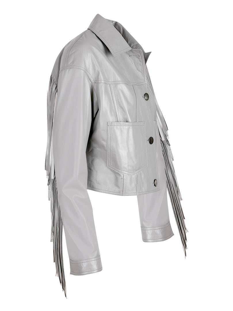 Püsküllü Deri Ceket -Gri