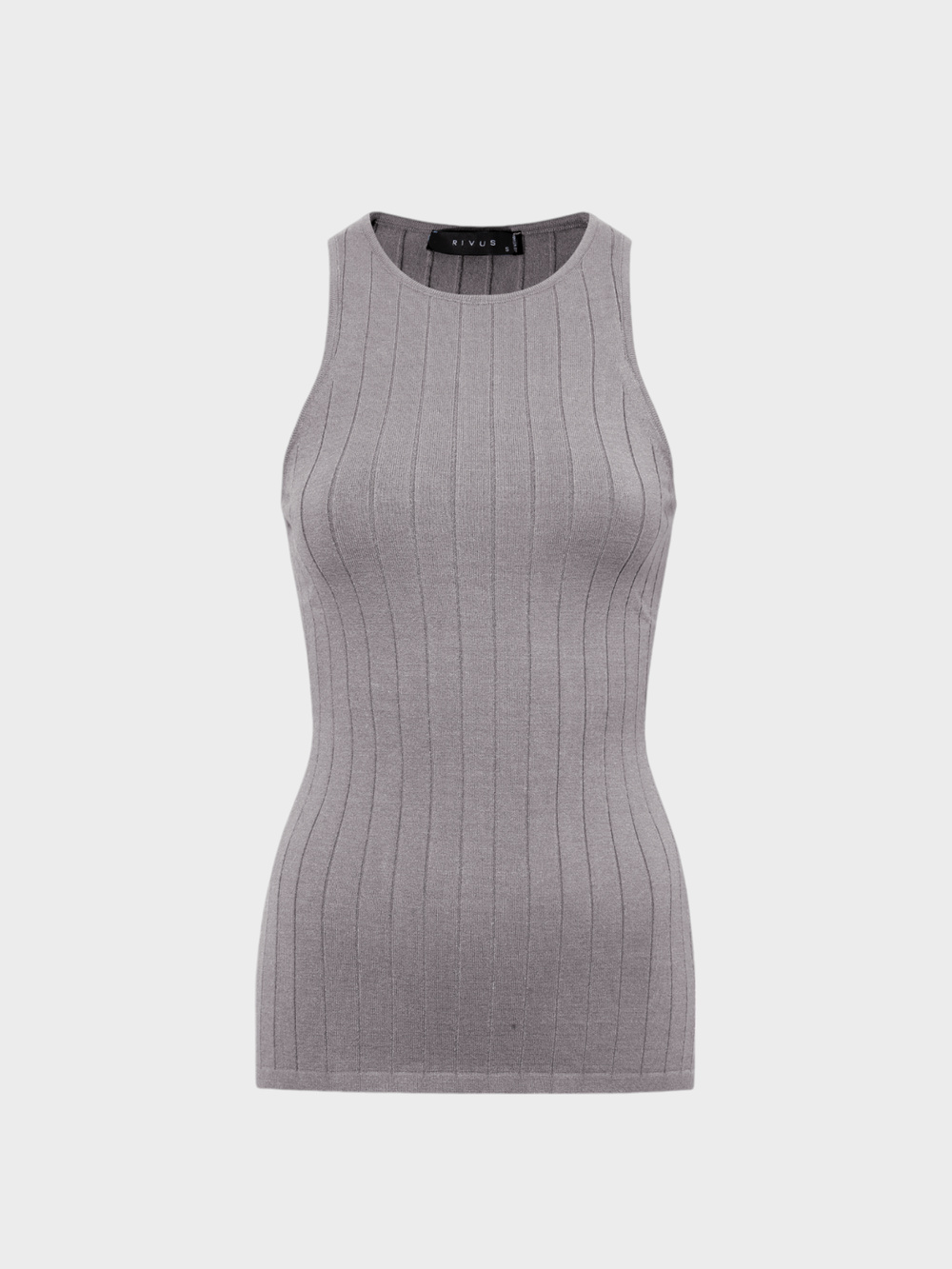 Sıfır Kollu Halter Yaka Örme Bluz - Gri