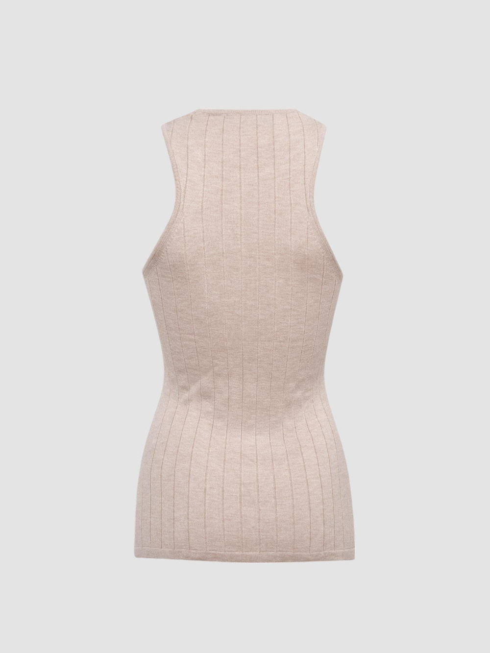 Sıfır Kollu Halter Yaka Örme Bluz - Bej