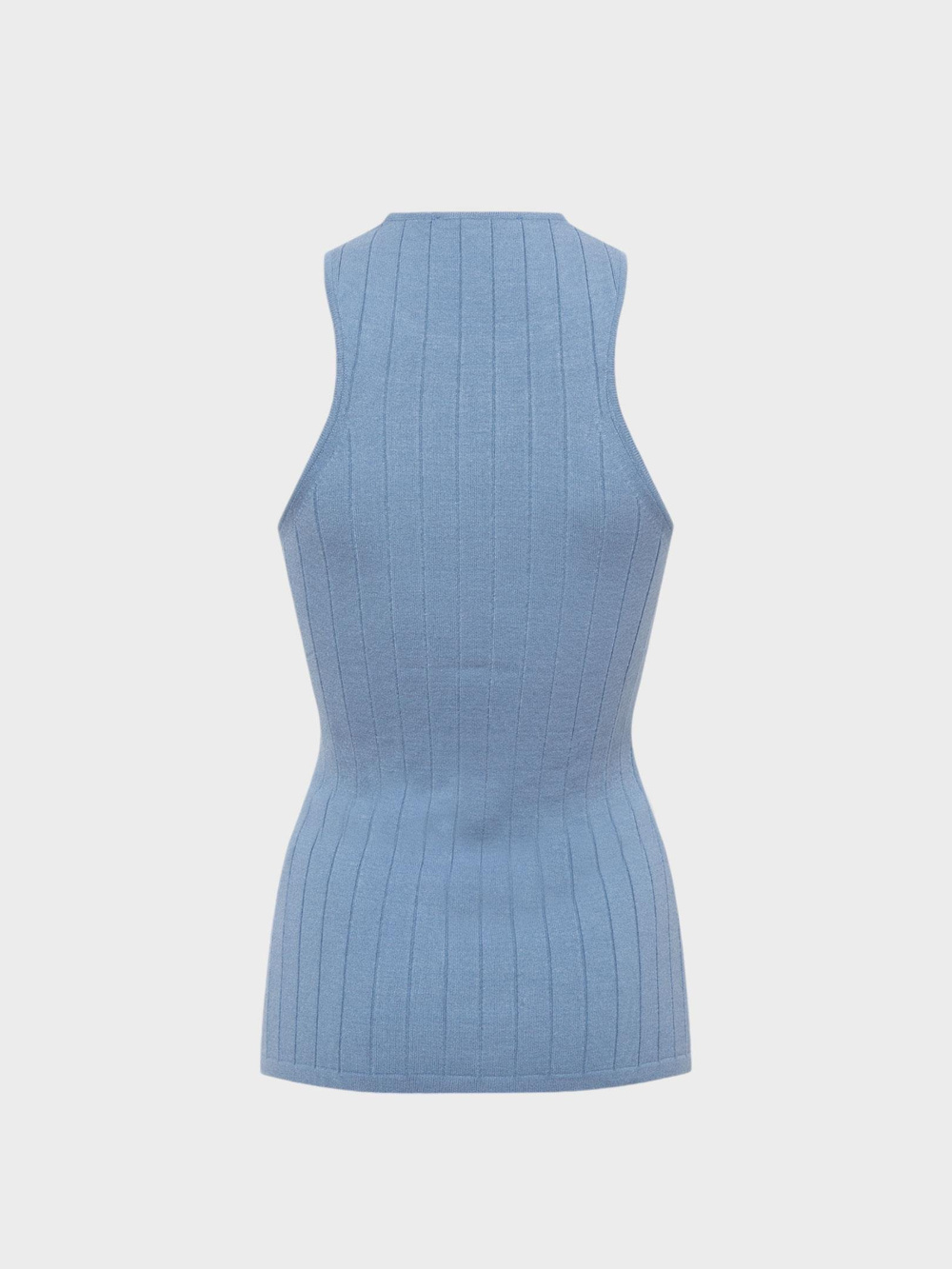 Sıfır Kollu Halter Yaka Örme Bluz - Mavi