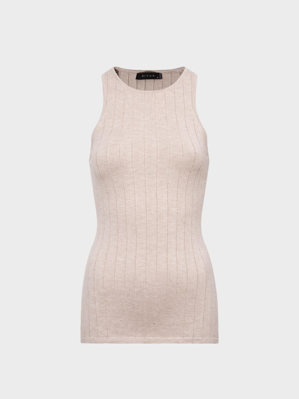 Sıfır Kollu Halter Yaka Örme Bluz - Bej