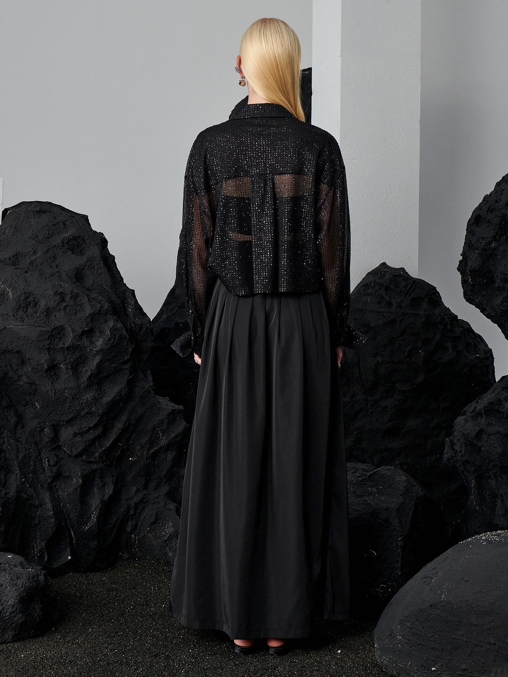 Simli Puantiyeli  Salaş Gömlek - Siyah