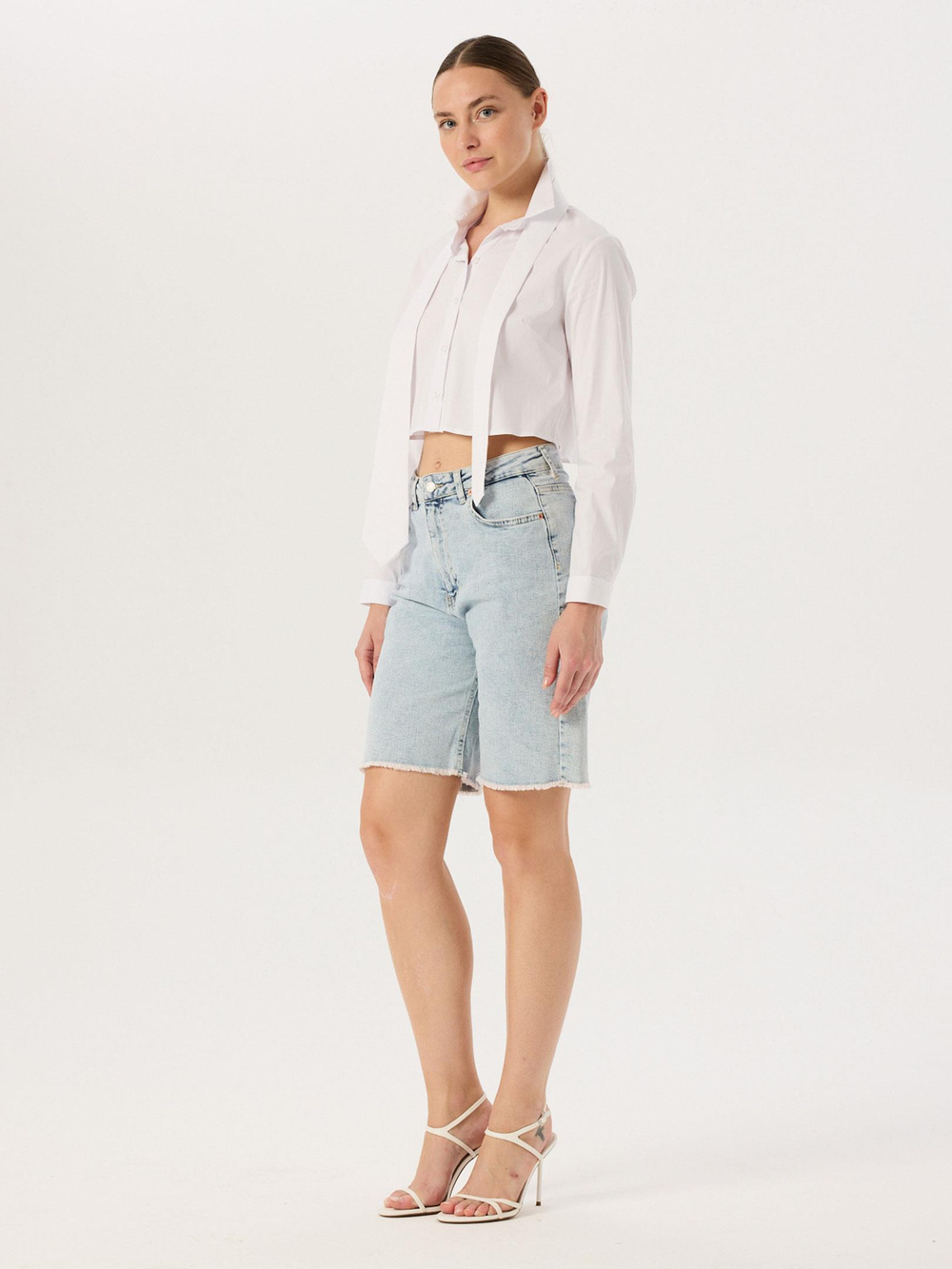 Straight Fit Jean Bermuda Şort - Light Indigo 