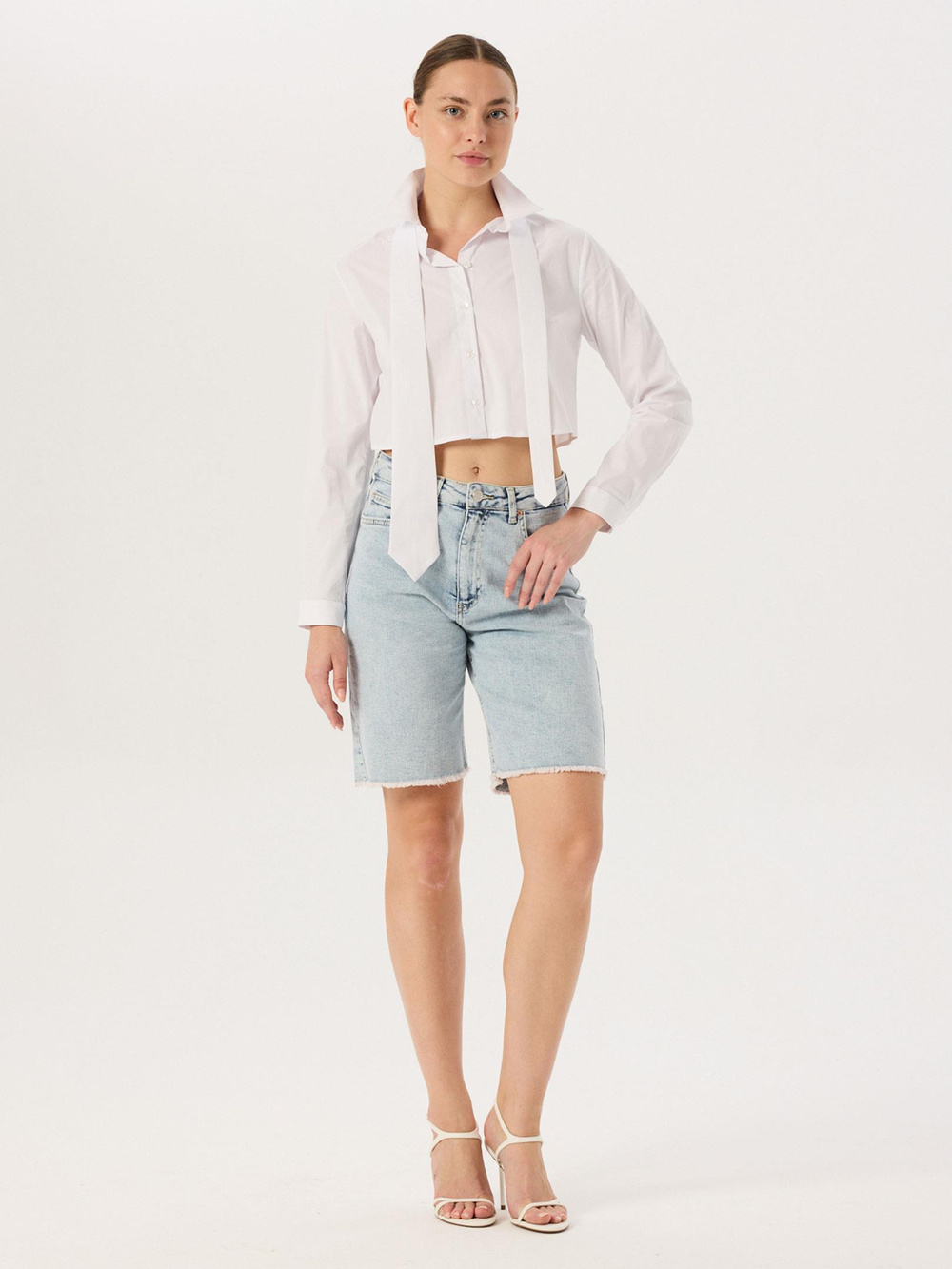 Straight Fit Jean Bermuda Şort - Light Indigo 