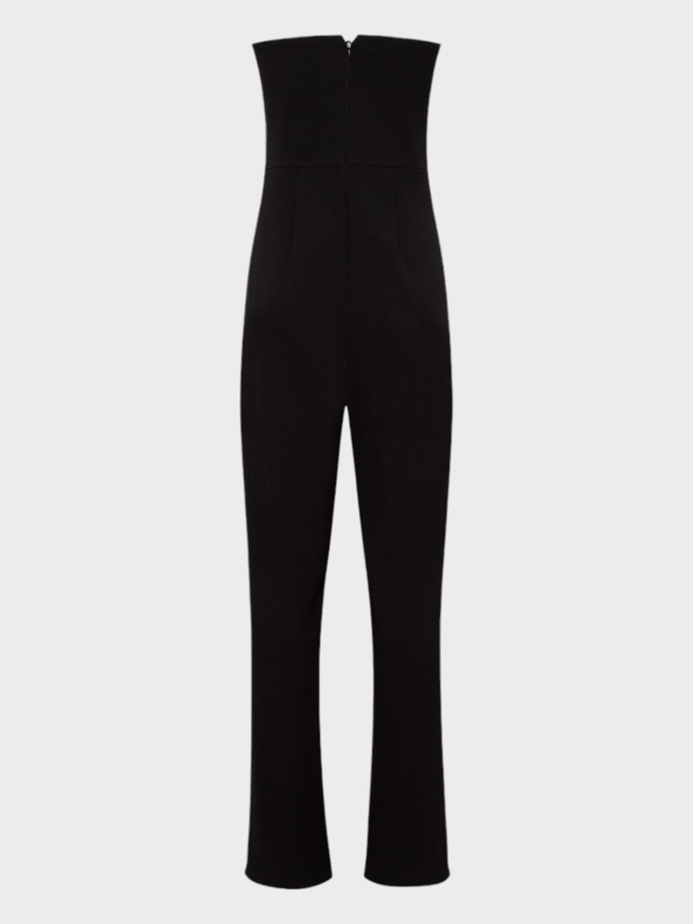 Straplez Yakalı Önü Kruvaze Düğmeli Maxi Boy Şık Tulum - Siyah