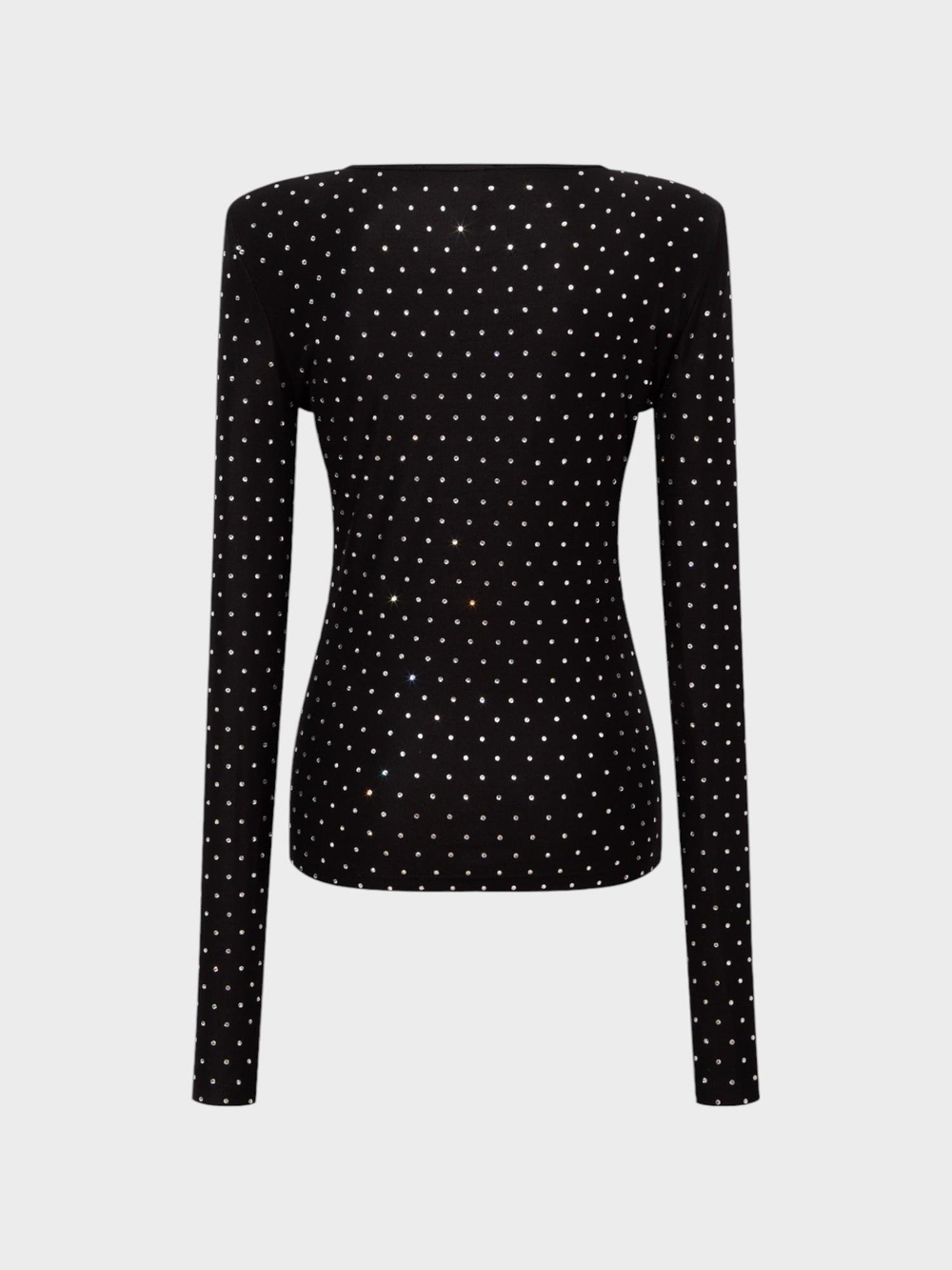 Taş Baskılı Bisiklet Yaka Bluz - Siyah