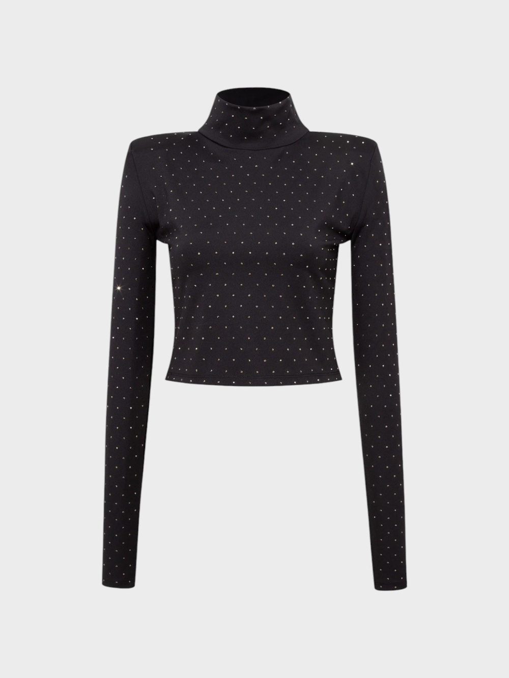 Taş Baskılı Boğazlı Crop Bluz - Siyah