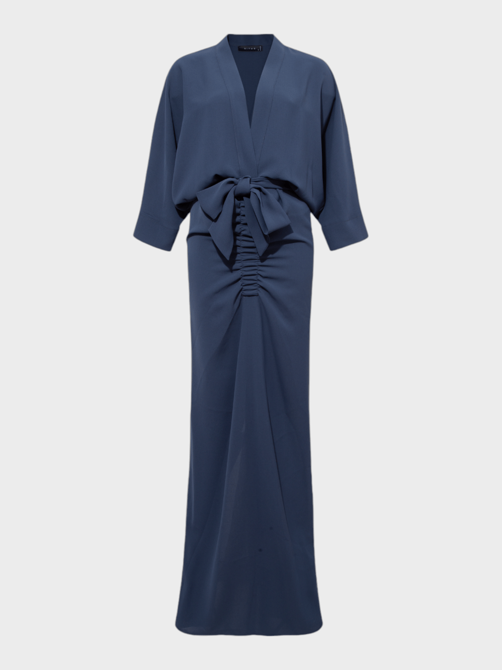 V Yakalı Eteği Lastikli ve Büzgülü Elbise - Petrol