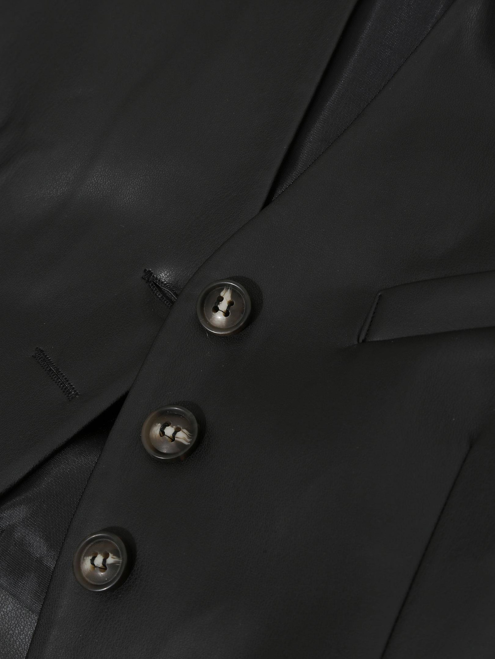 V Yakalı Fleto Cep Detaylı Deri Yelek - Siyah