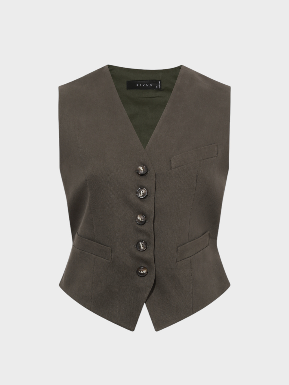 V Yakalı Fleto Cep Detaylı Yelek - Haki