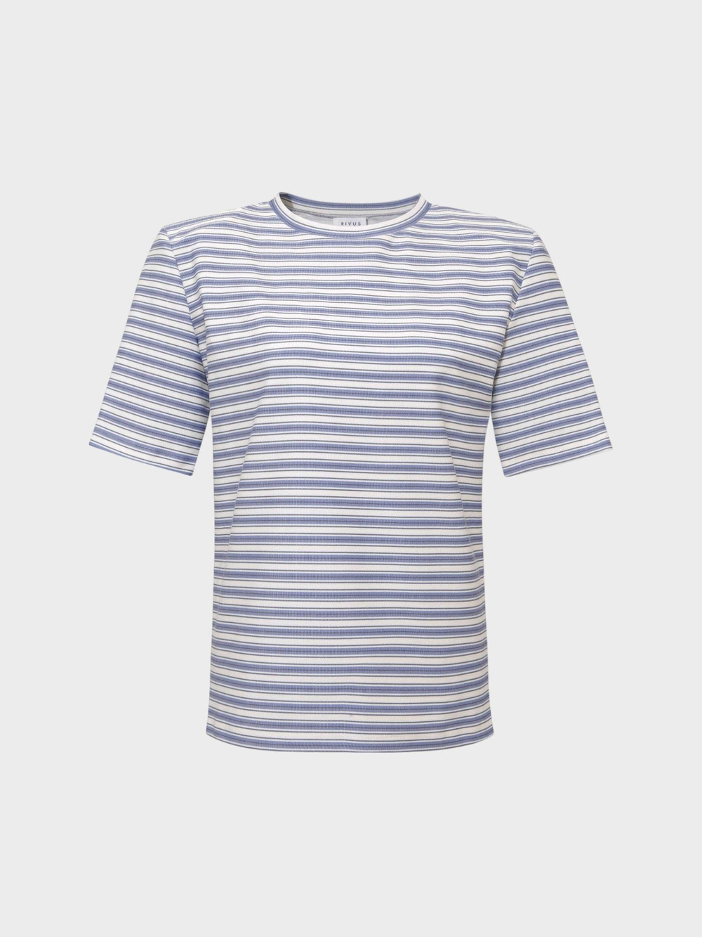 Vatkalı Bisiklet Yaka T-Shirt - Mavi Çizgili