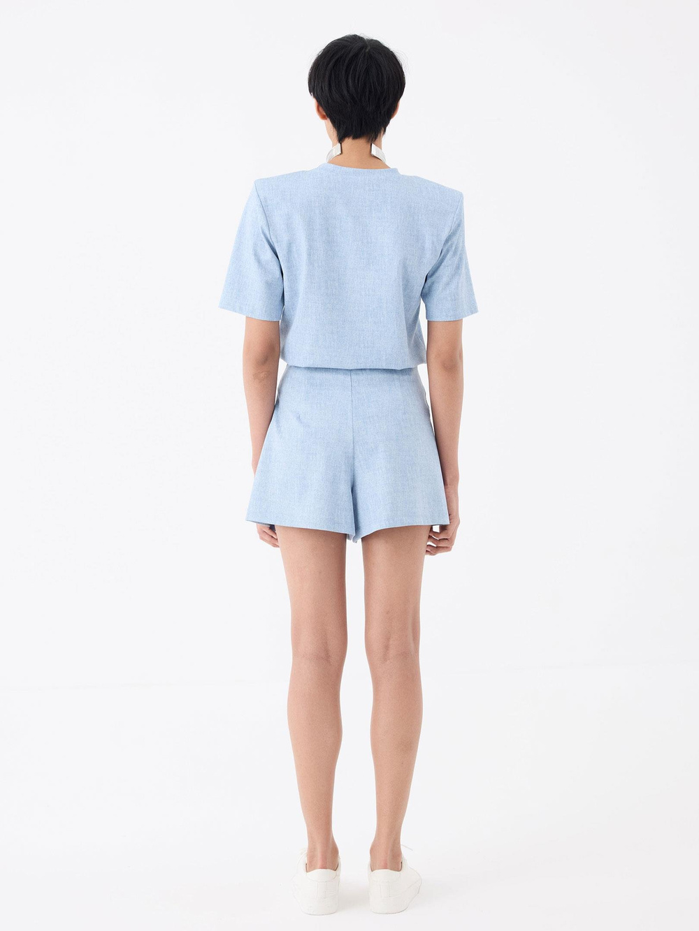 Vatkalı Bisiklet Yaka T-Shirt - Mavi