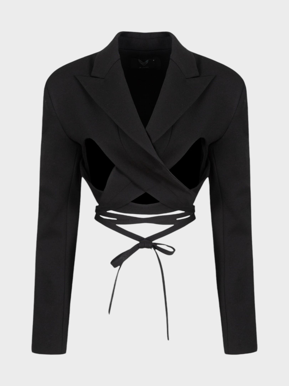 Vatkalı ve Bağlama Detaylı Crop Ceket - Siyah