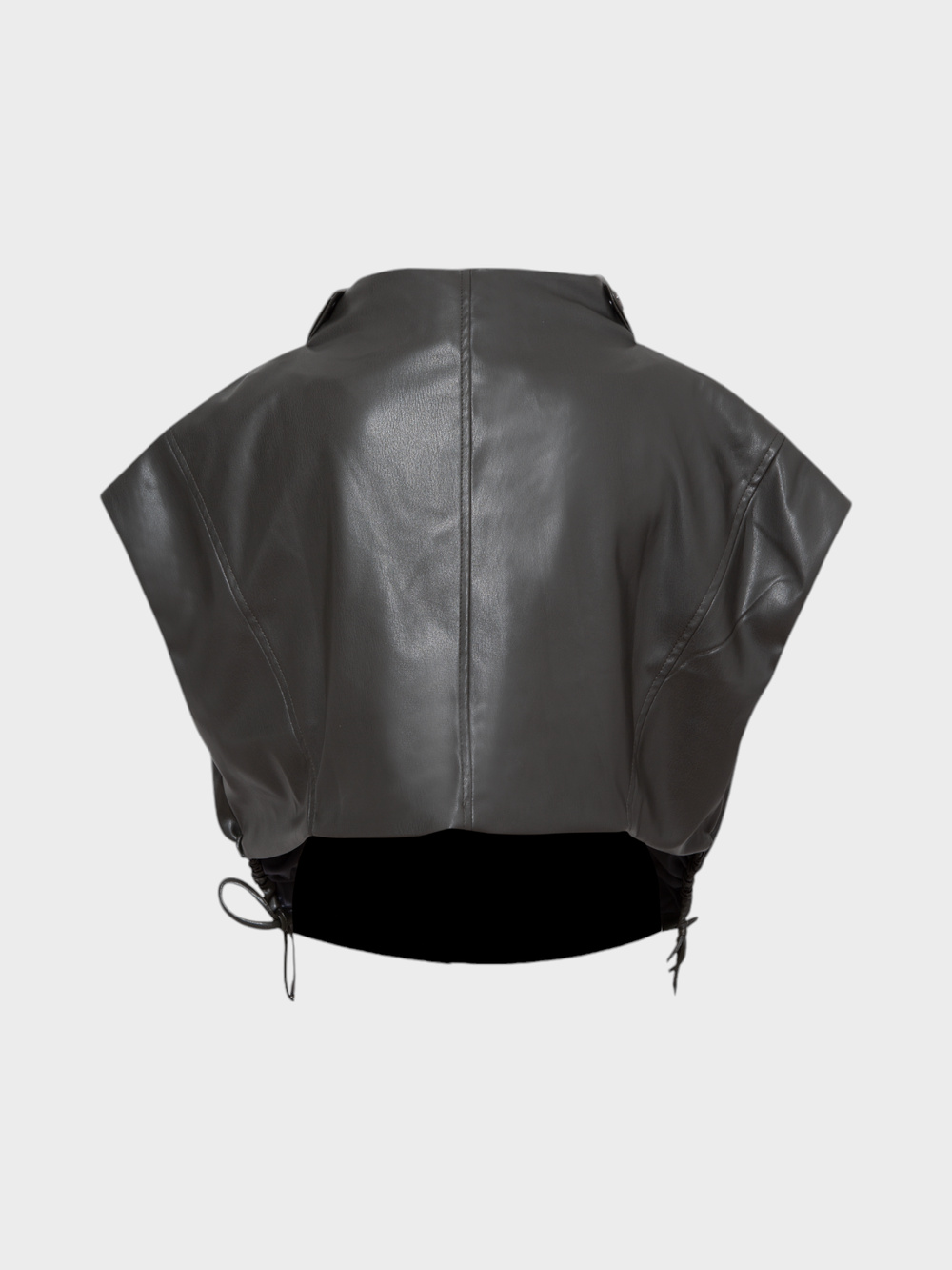 Yüksek Yakalı Kolsuz Deri Yelek - Haki