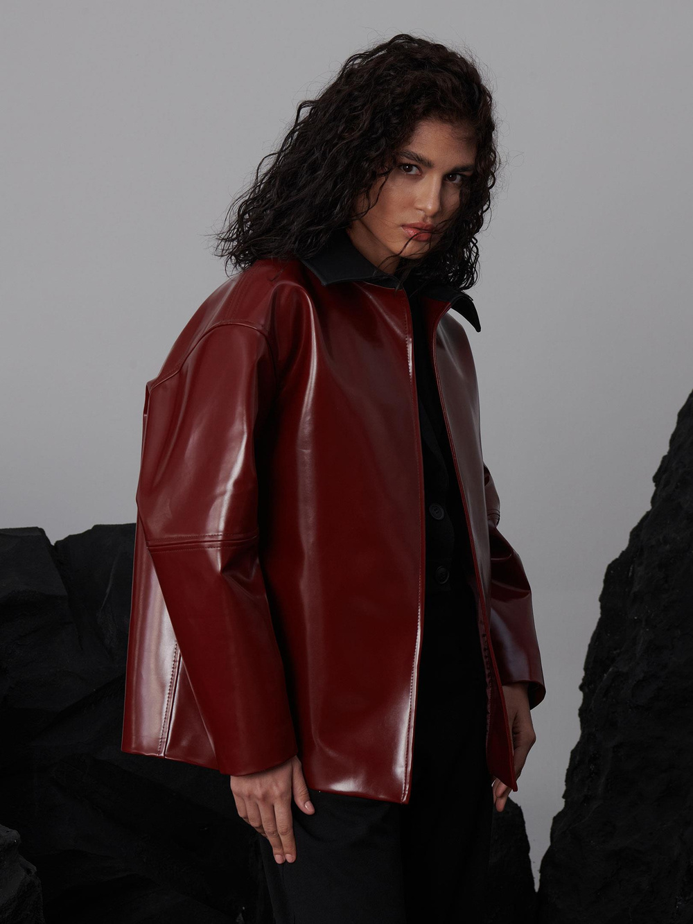 Zeytin Çekirdeği Oversize Ceket - Bordo