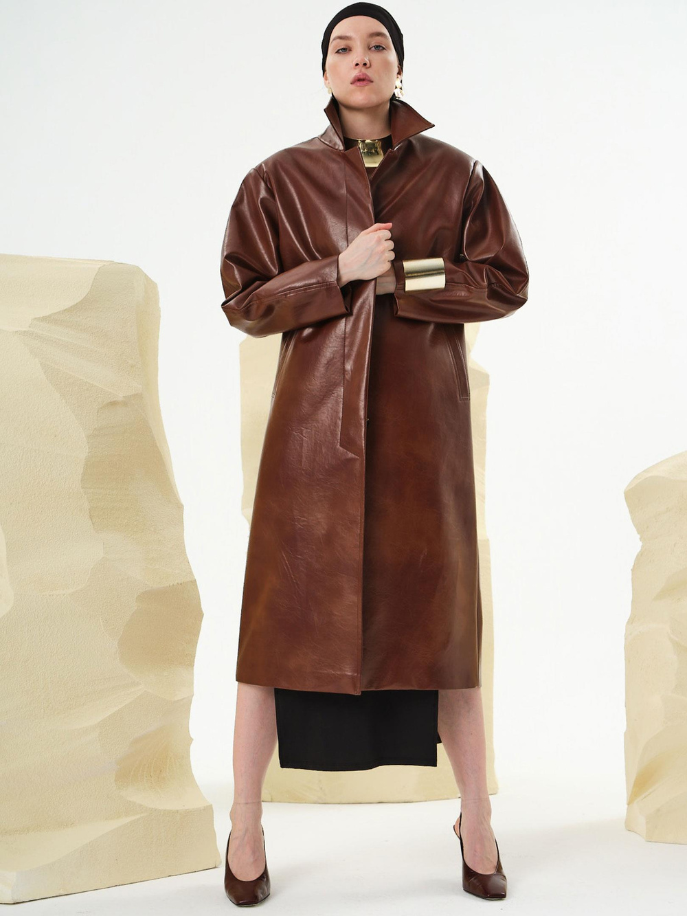 Zeytin Çekirdeğinden Üretilmiş Vegan Deri Tasarım Mont  -  Kahve