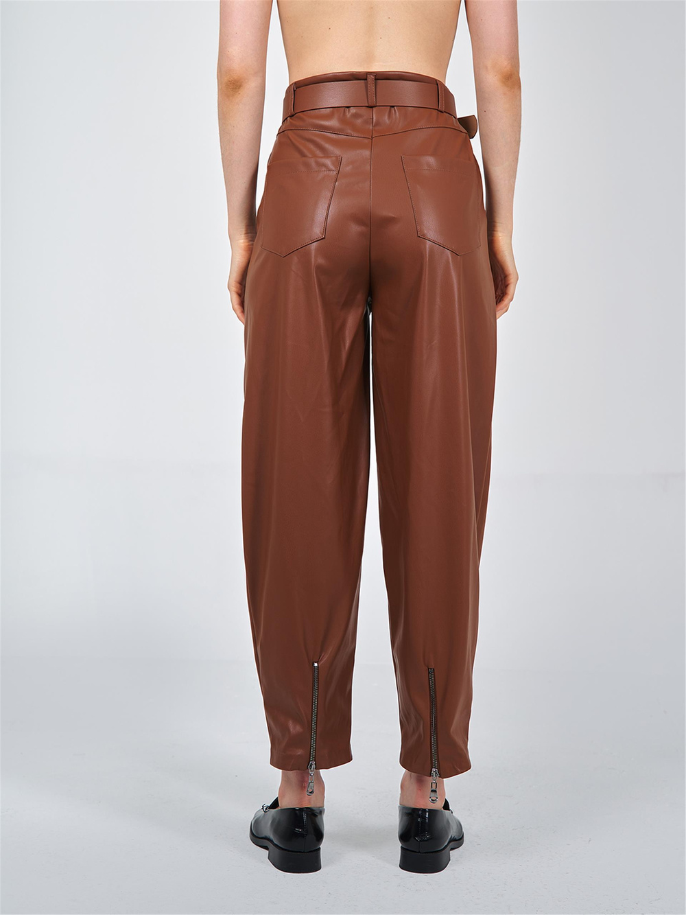 Wholesale Carrot Fit Pu Leather Pants With Pleats
