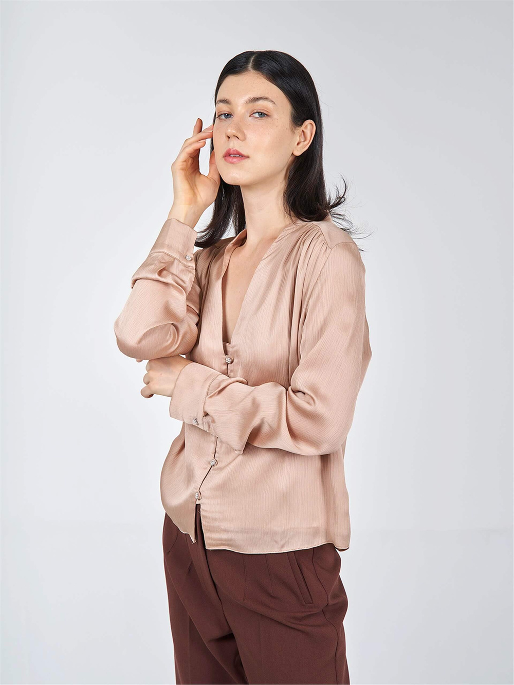 Wholesale Double Layered Long Sleeve Blouse