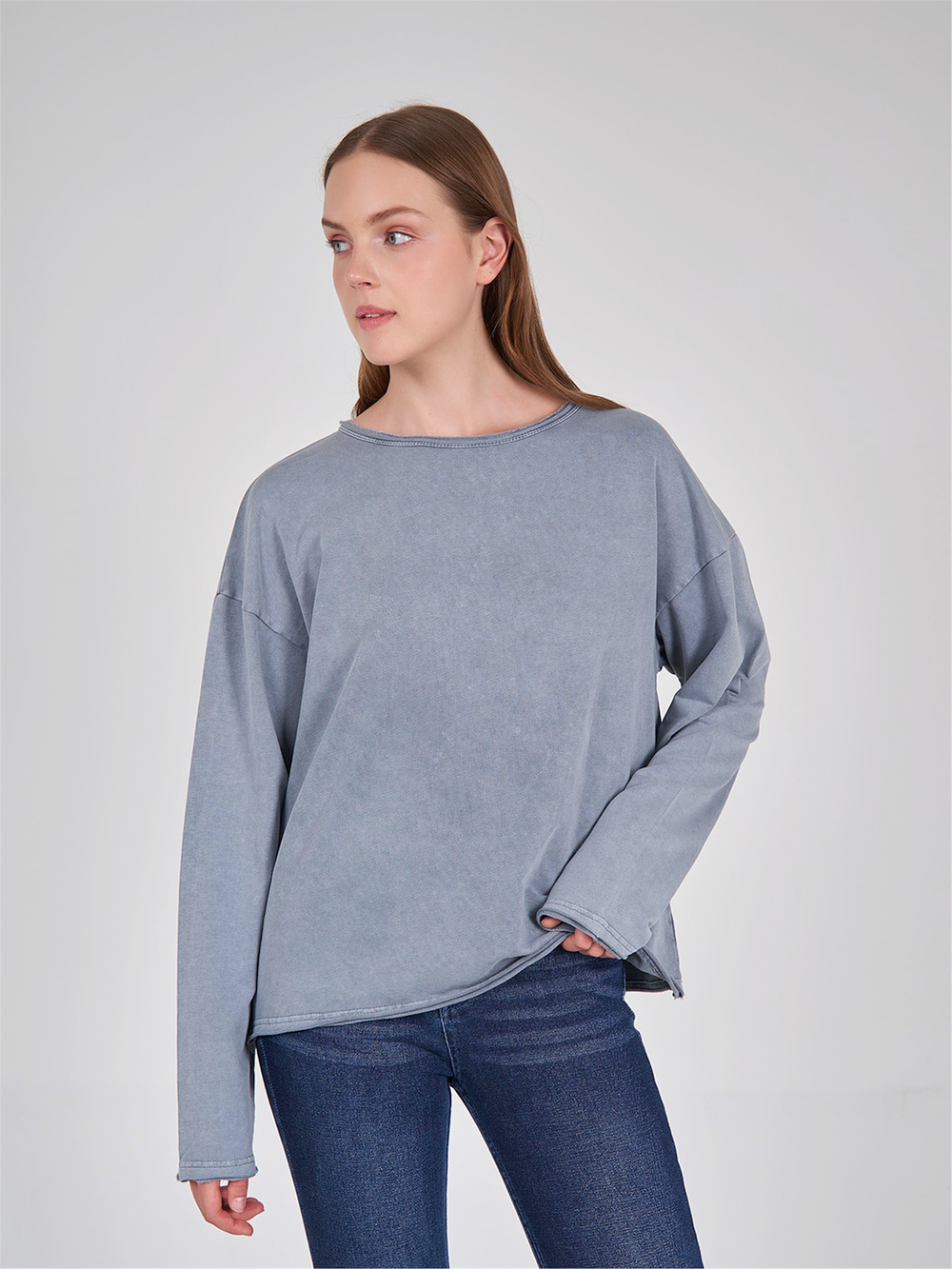 Raw Edge Neckline Oversize Sweater
