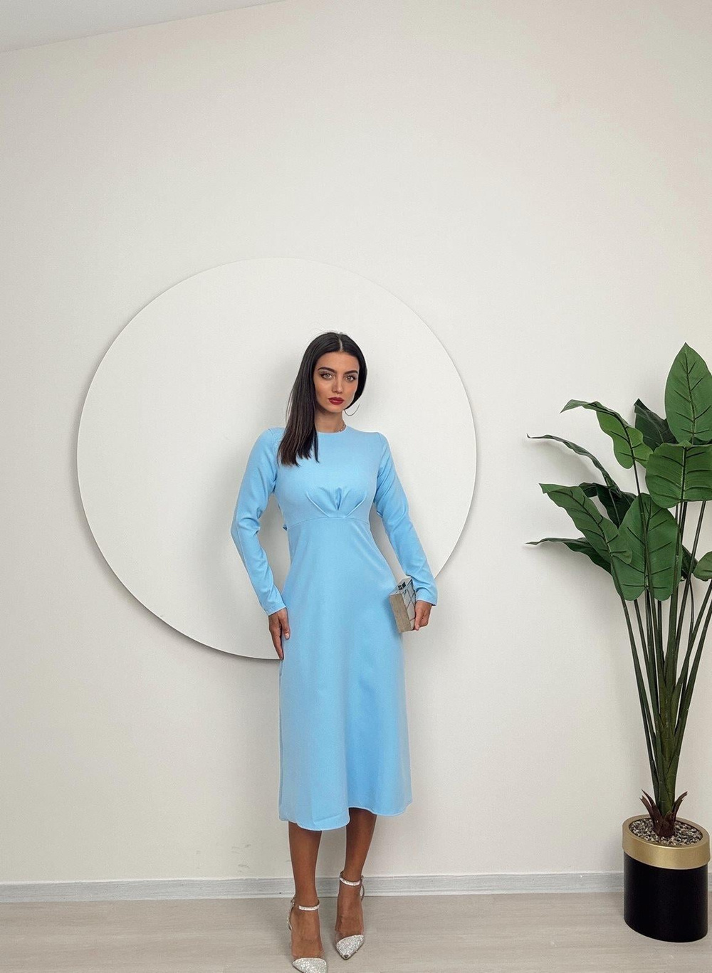 Wholesale Midi Dress with Pleated Waist