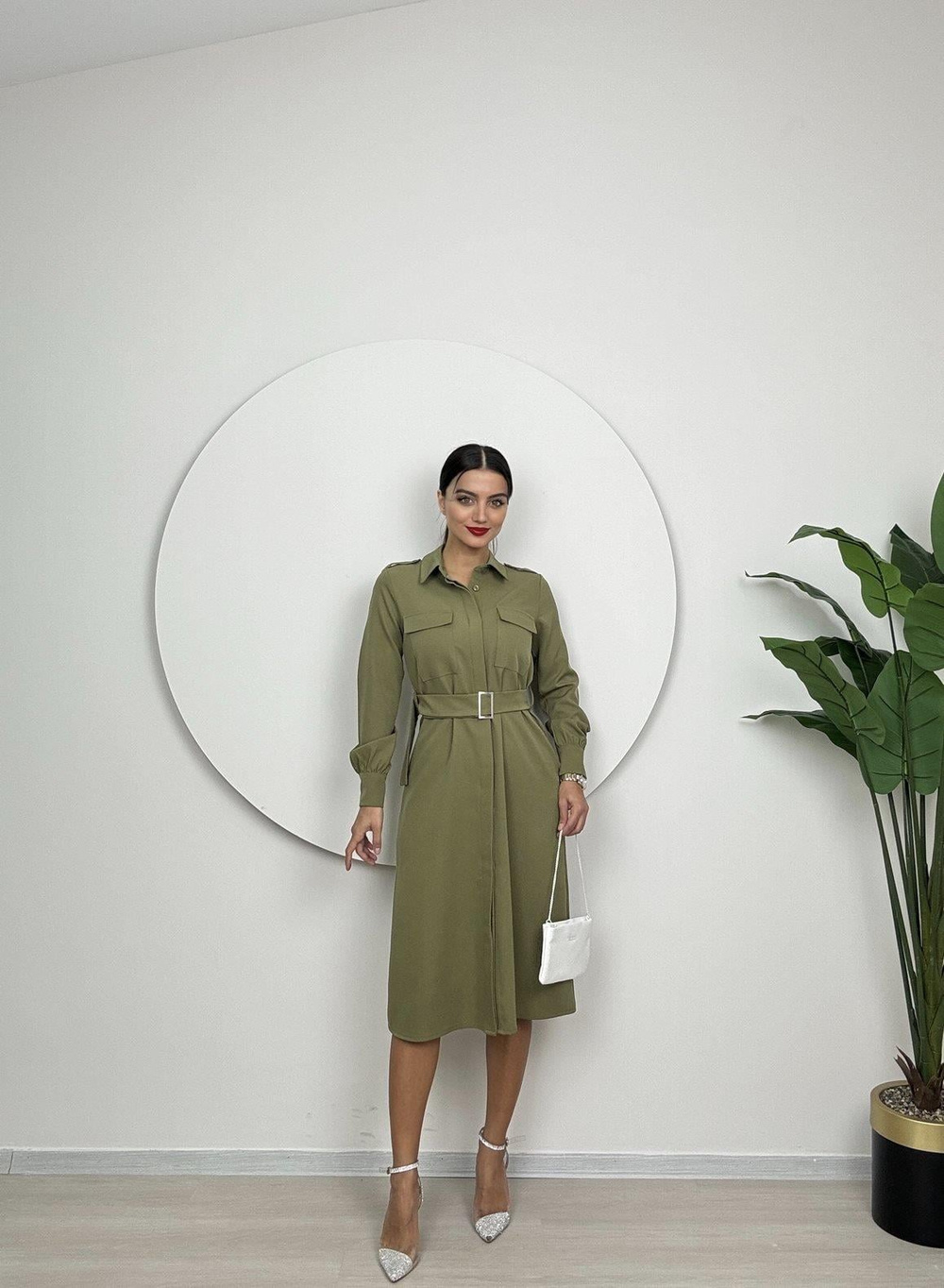 Wholesale Midi Shirt Dress with Matching Belt