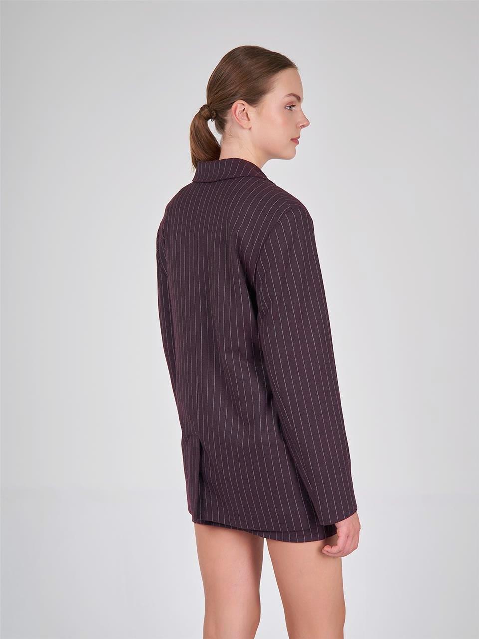 130813 STRIPED BLAZER WITH WAIST CINCH BELT