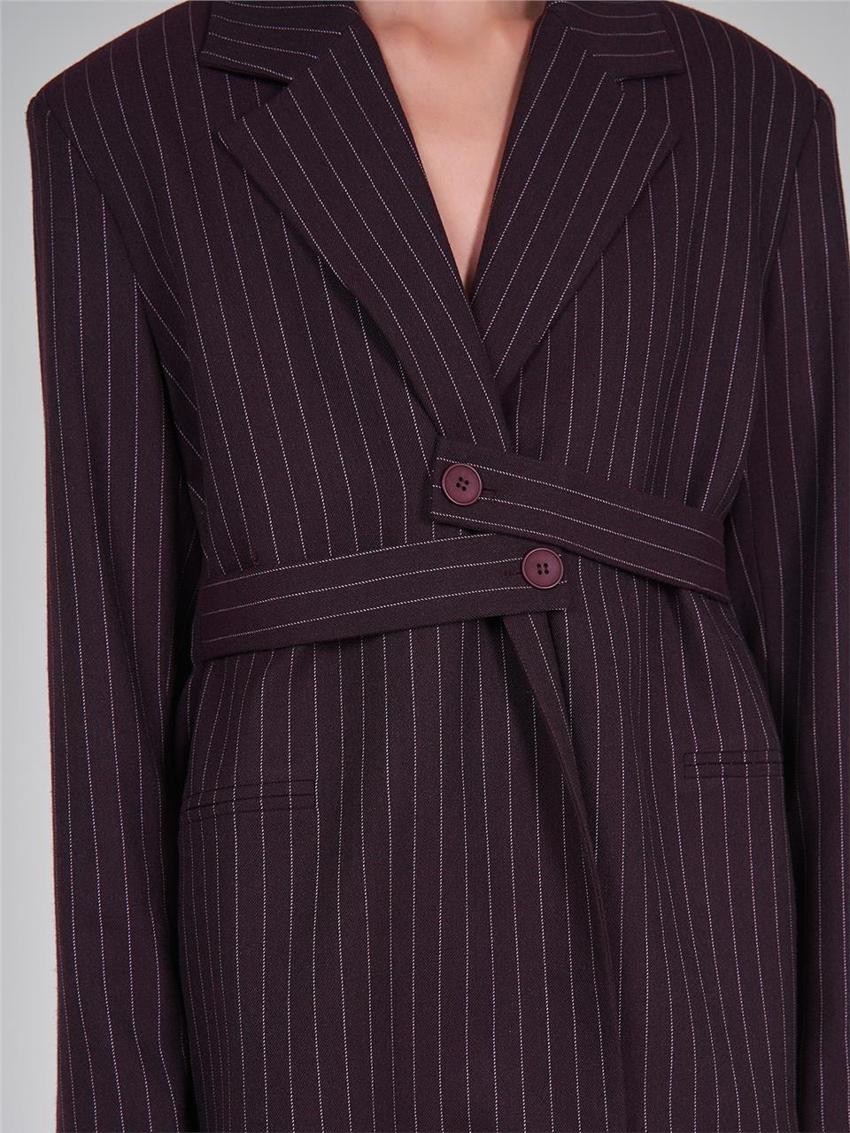 130813 STRIPED BLAZER WITH WAIST CINCH BELT