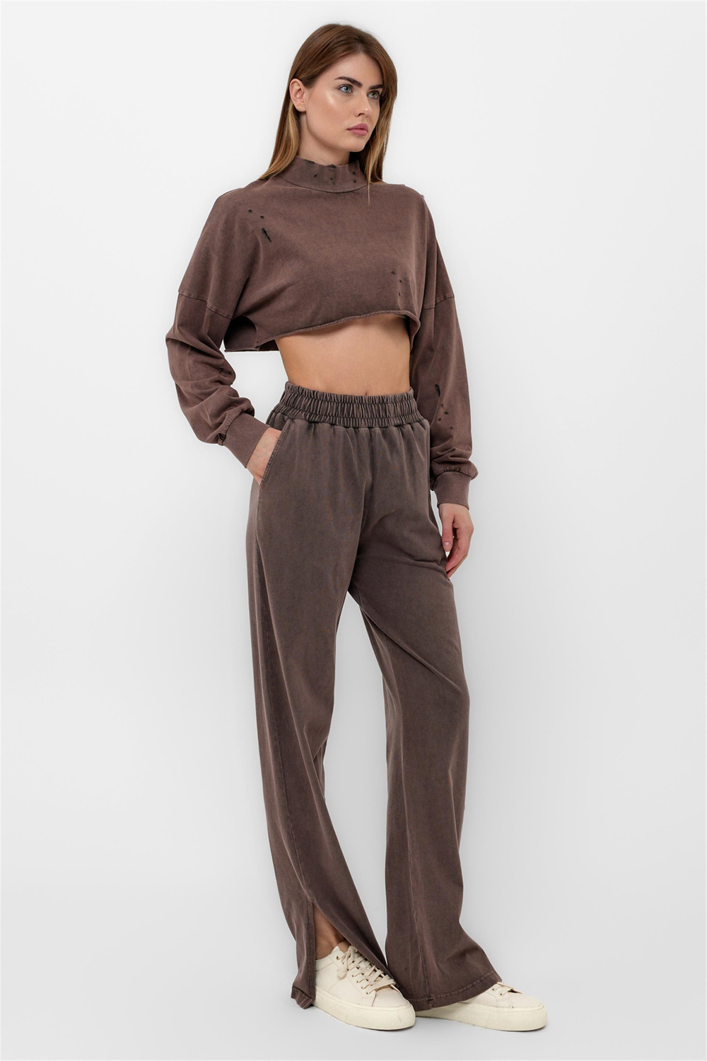 Turtleneck Crop Sweatshirt And Sweatpants Set