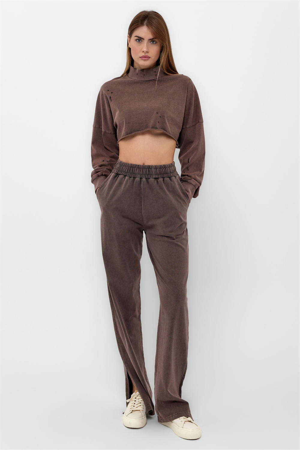 Turtleneck Crop Sweatshirt And Sweatpants Set