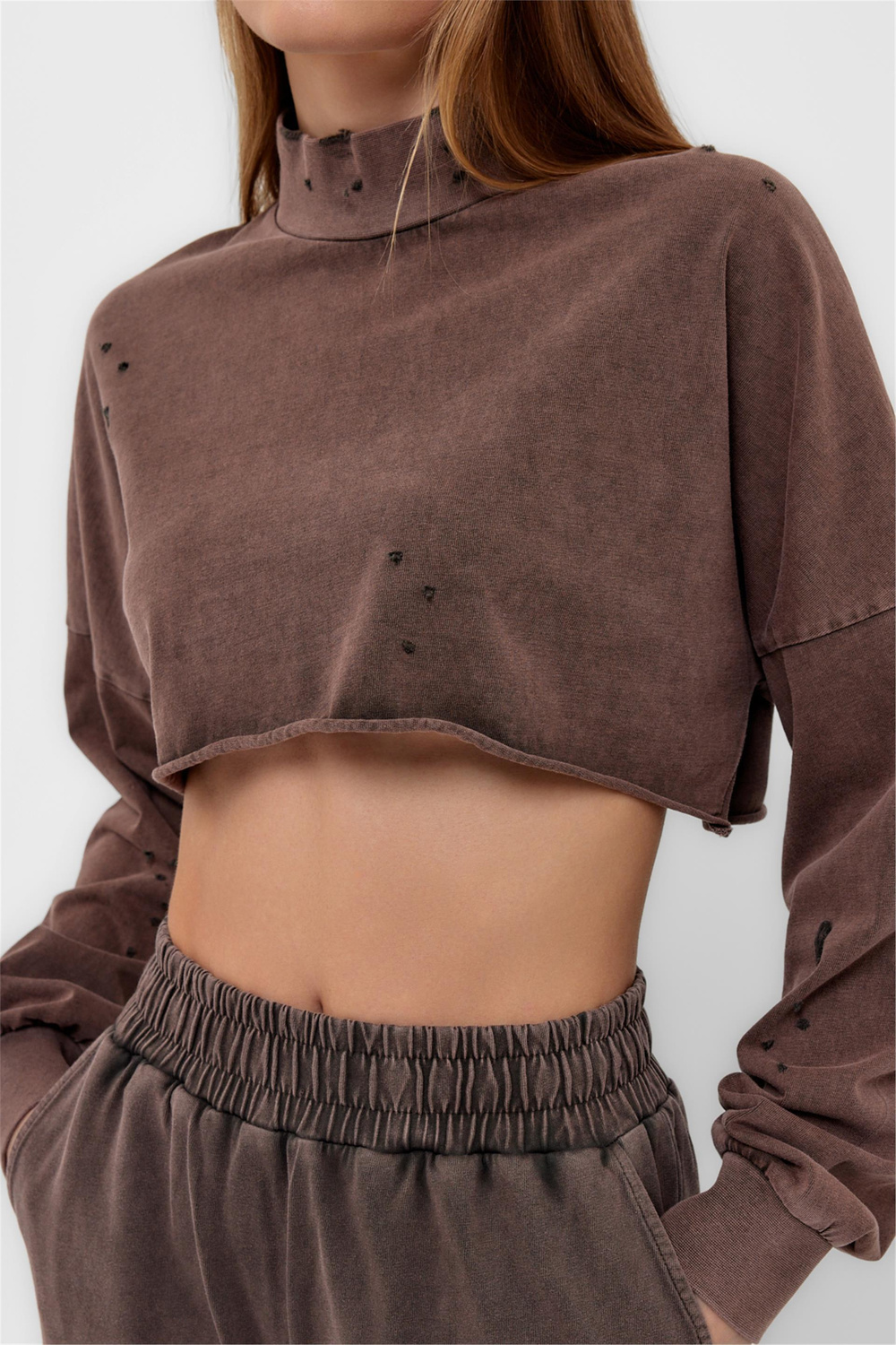 Turtleneck Crop Sweatshirt And Sweatpants Set