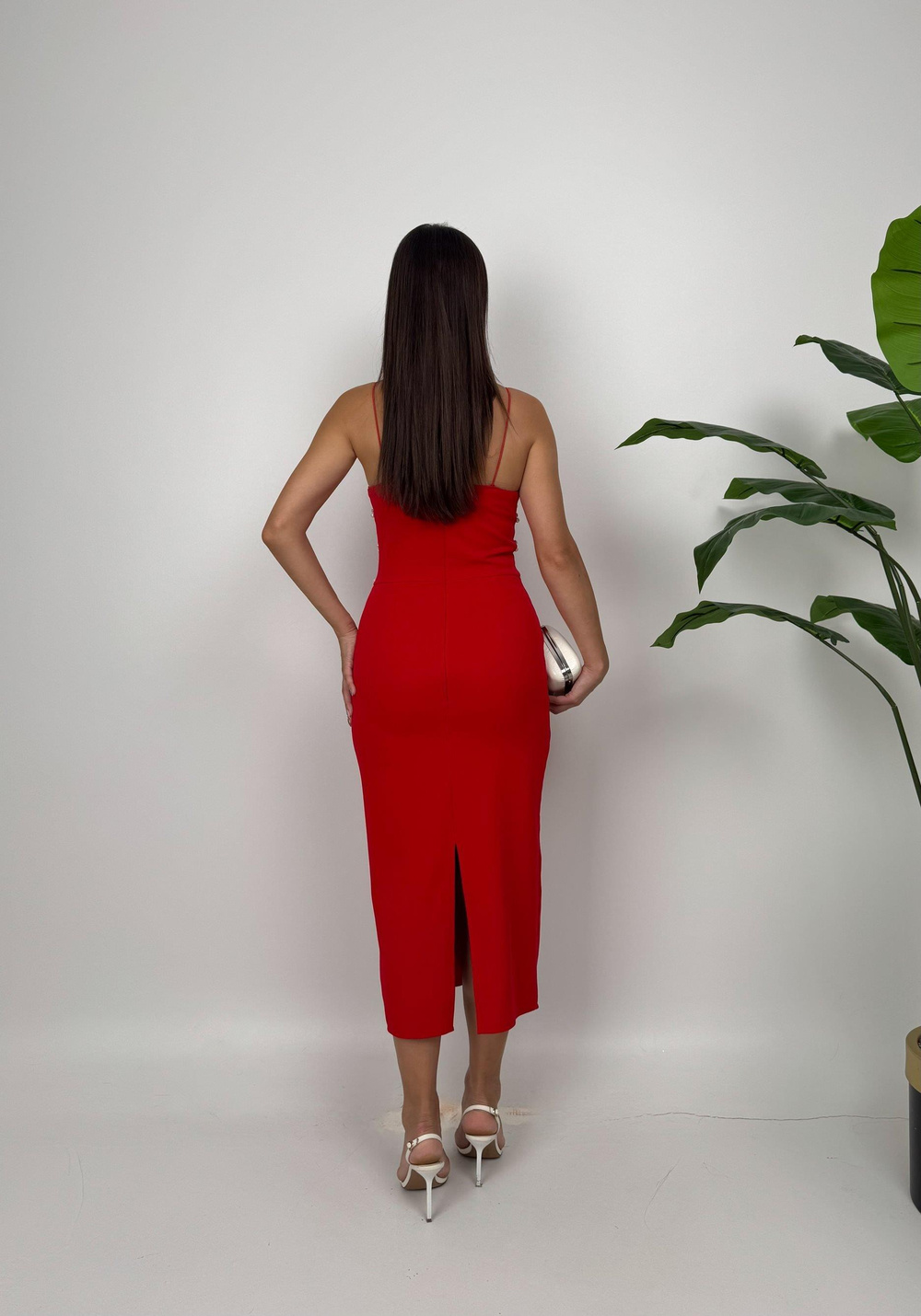 Wholesale Midi Dress with Pearl and Rhinestone Embellishments