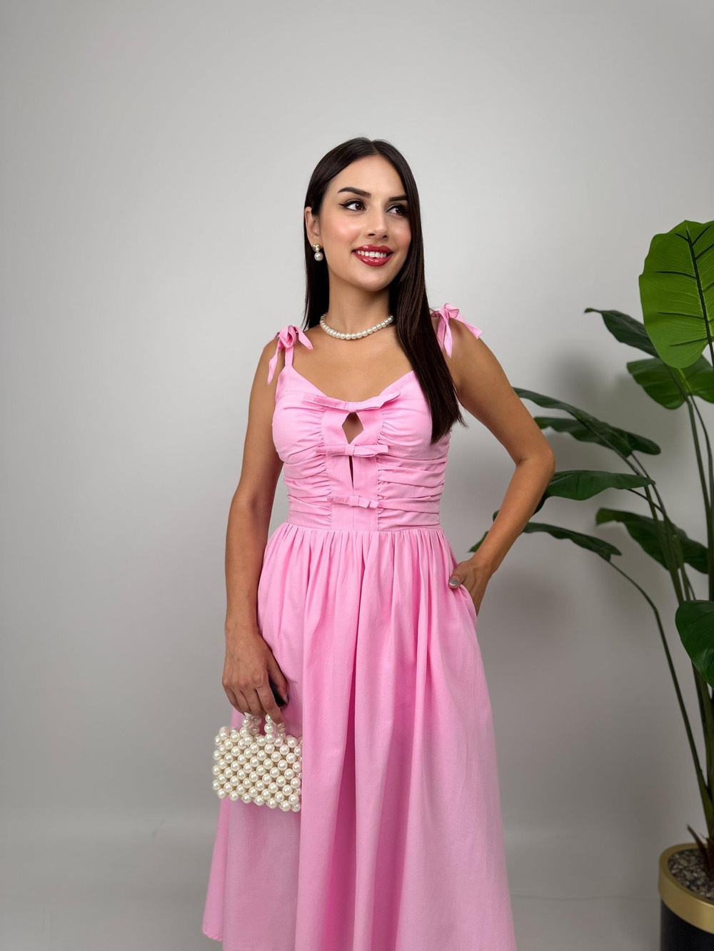 Wholesale Midi Dress with Bow Details