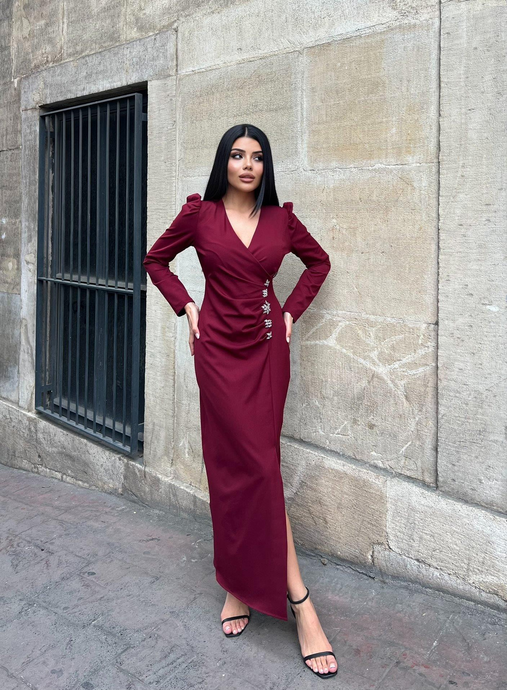 Wholesale V-Neck Maxi Dress with Rhinestone Accessories