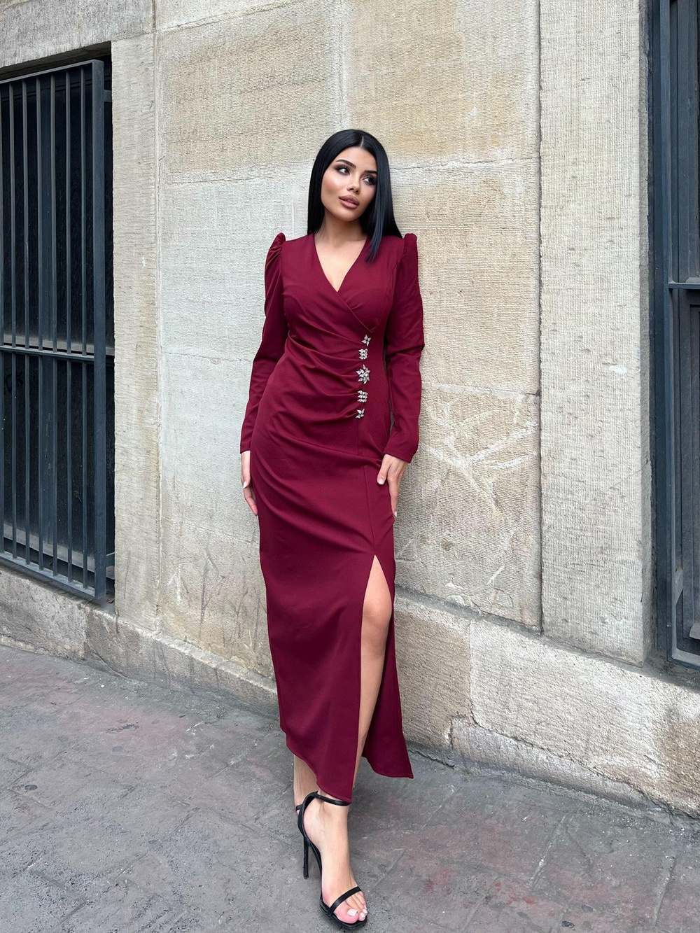 Wholesale V-Neck Maxi Dress with Rhinestone Accessories