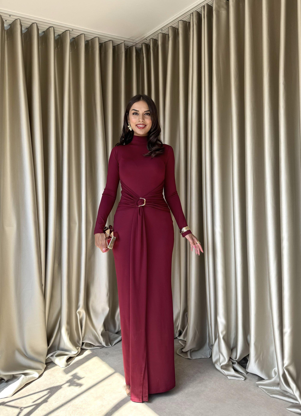 Wholesale Maxi Dress with Front Gold Buckle
