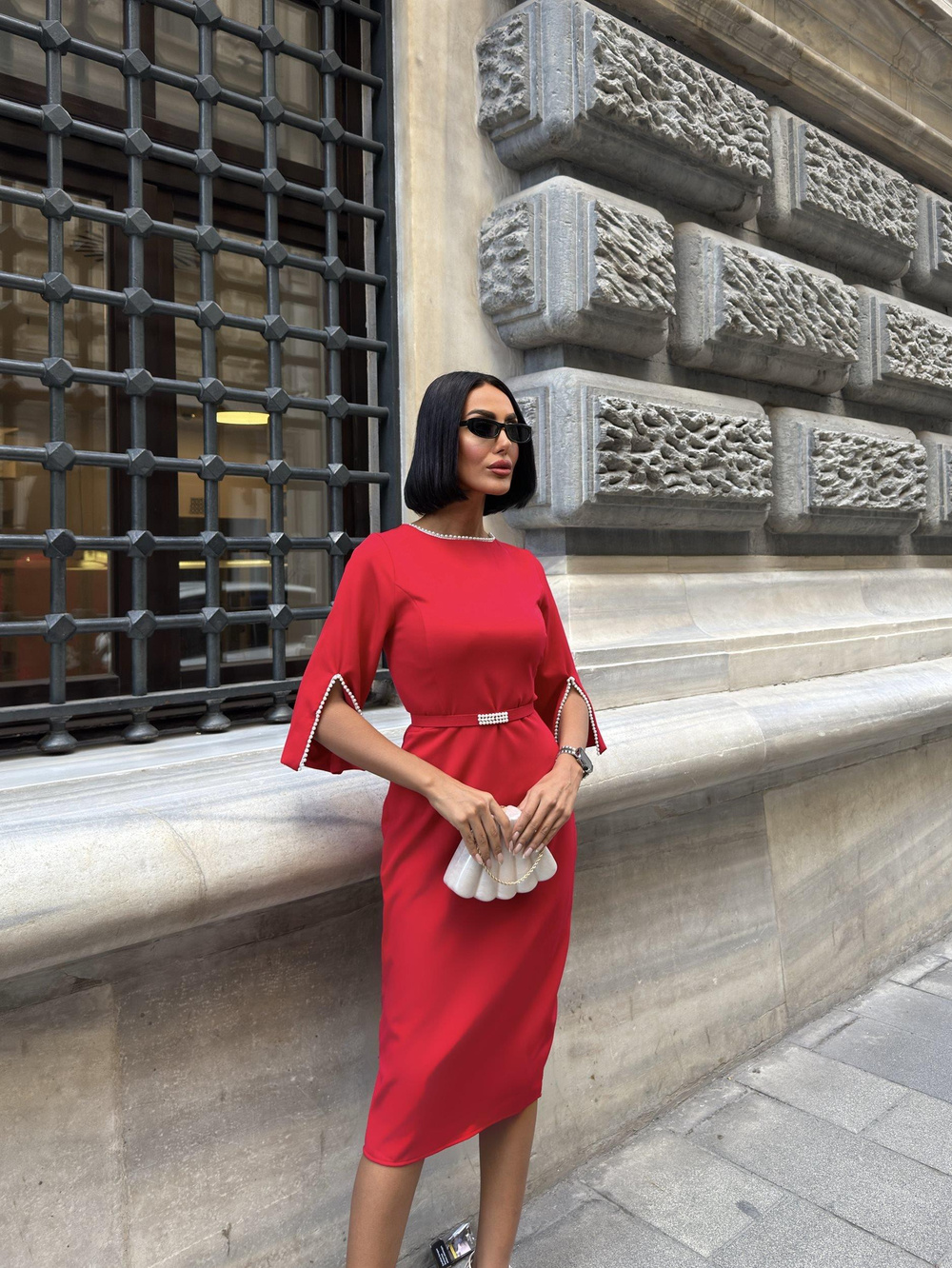 Wholesale Pearl-Embellished Midi Dress
